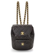 Pre-Loved Black Quilted Lambskin 'CC' Classic Backpack Medium